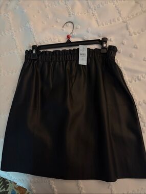 LOFT Black Faux Leather Paperbag-Waist Mini Skirt